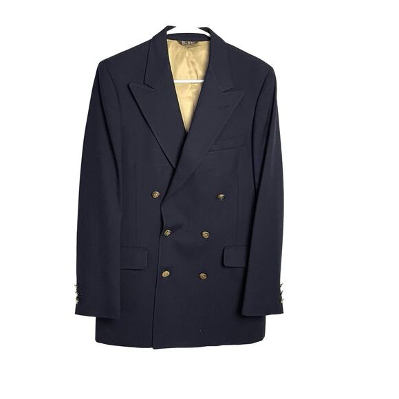 Vintage Bill Blass Nautical Suit Blazer Mens 32L Navy Wool Peak Double Breasted - Picture 2 of 16